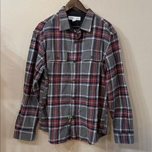Size XL Old Navy Men’s Plaid Flannel Jacket Button Up Heavy Shirt Gray Red Blue